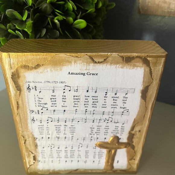 Amazing Grace Hymn With Cross Art Wood Block 6 In X 6 In Textured Art Handmade - Picture 5 of 5
